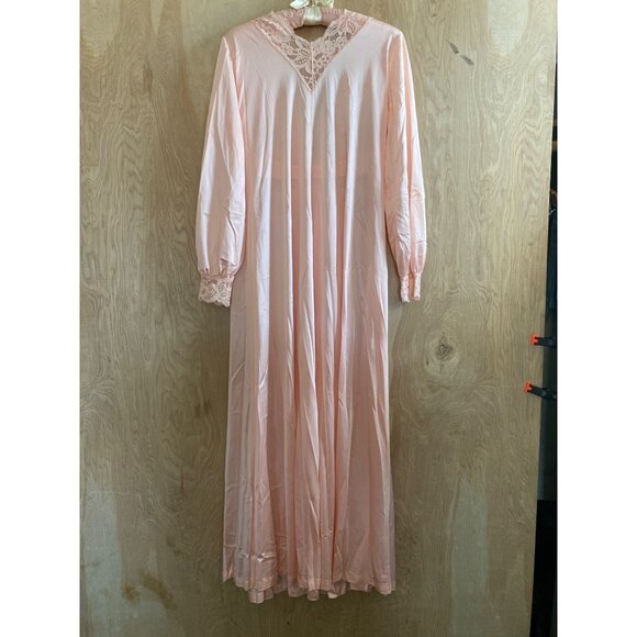 Vintage Olga Nightgown Robe Pink Nylon Lace Long Sleeve Style 9737 Size S USA - Picture 3 of 12